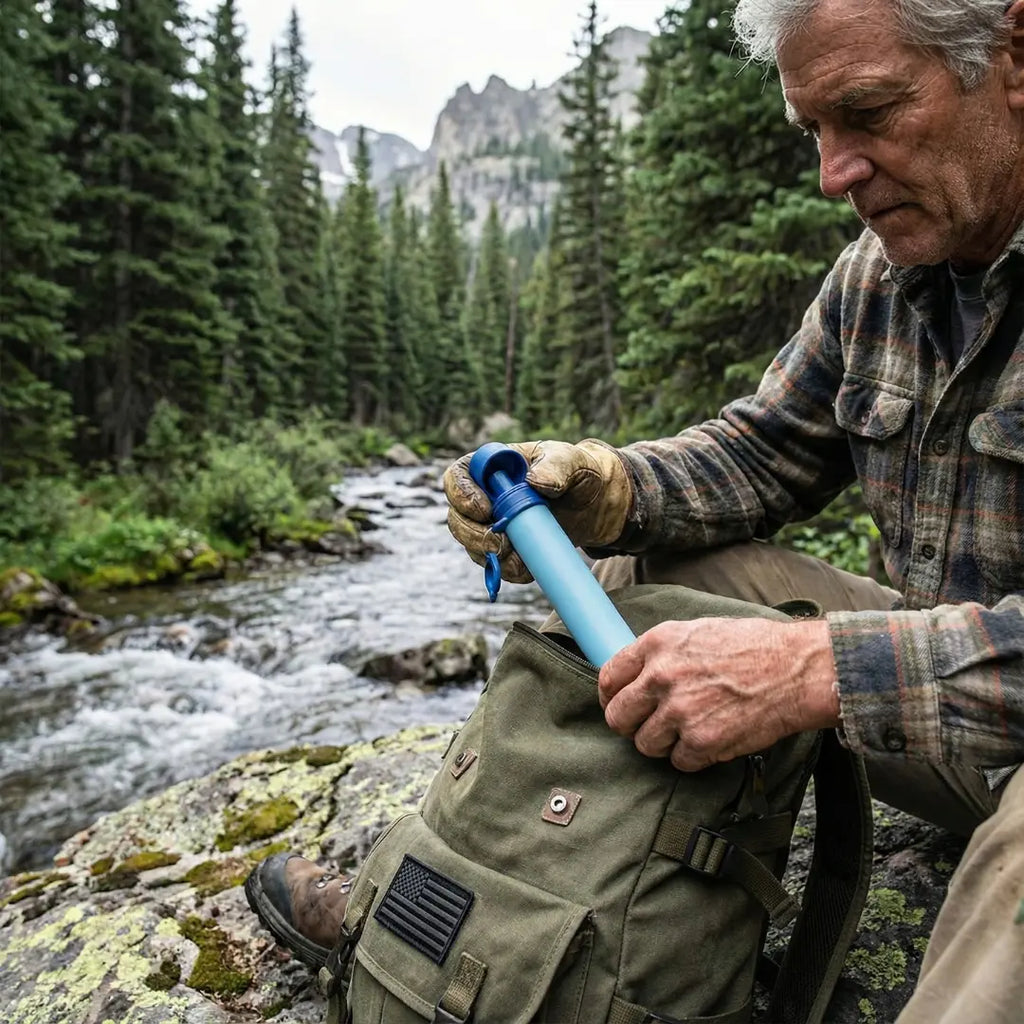 Refilling from a mountain stream on the trail
