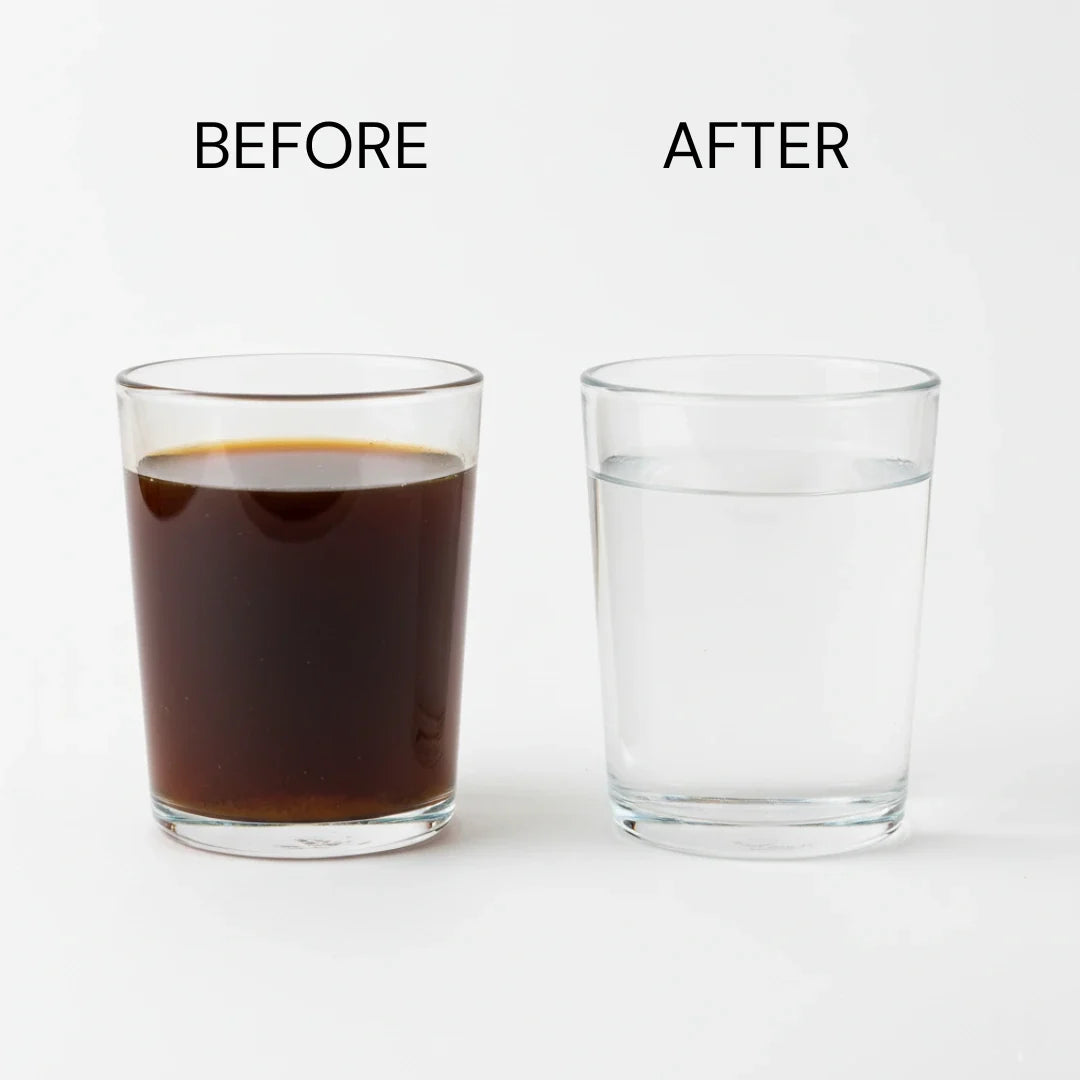 Before and after: cloudy water filtered clear