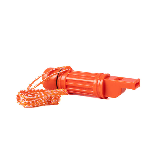 Orange survival whistle with lanyard