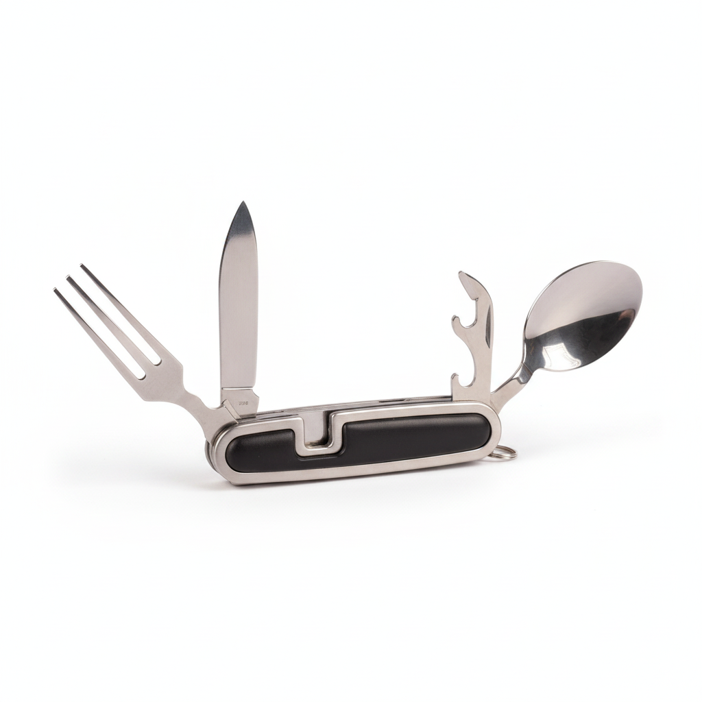Folding cutlery tool opened out, studio shot