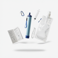 Water filter straw with storage pouch, drinking tube and cleaning syringe