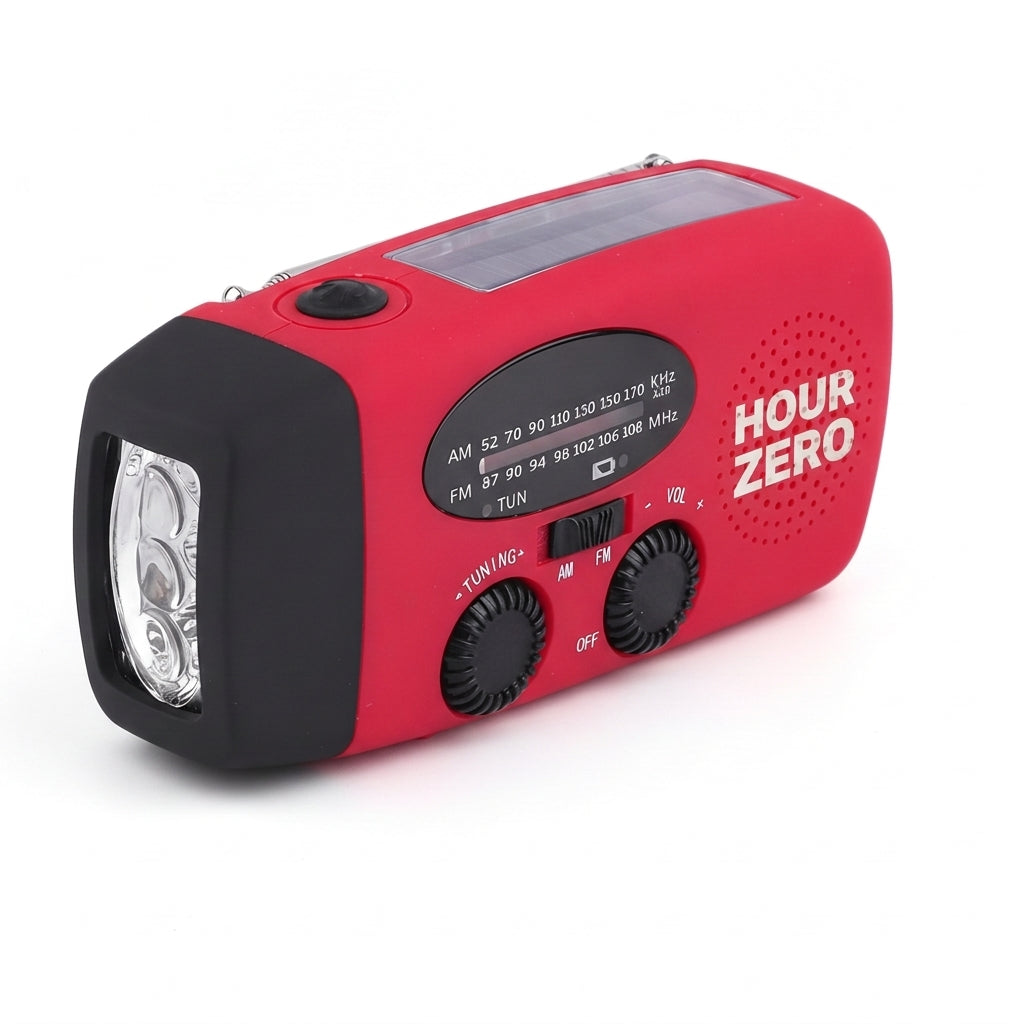 Hand crank emergency radio, studio shot